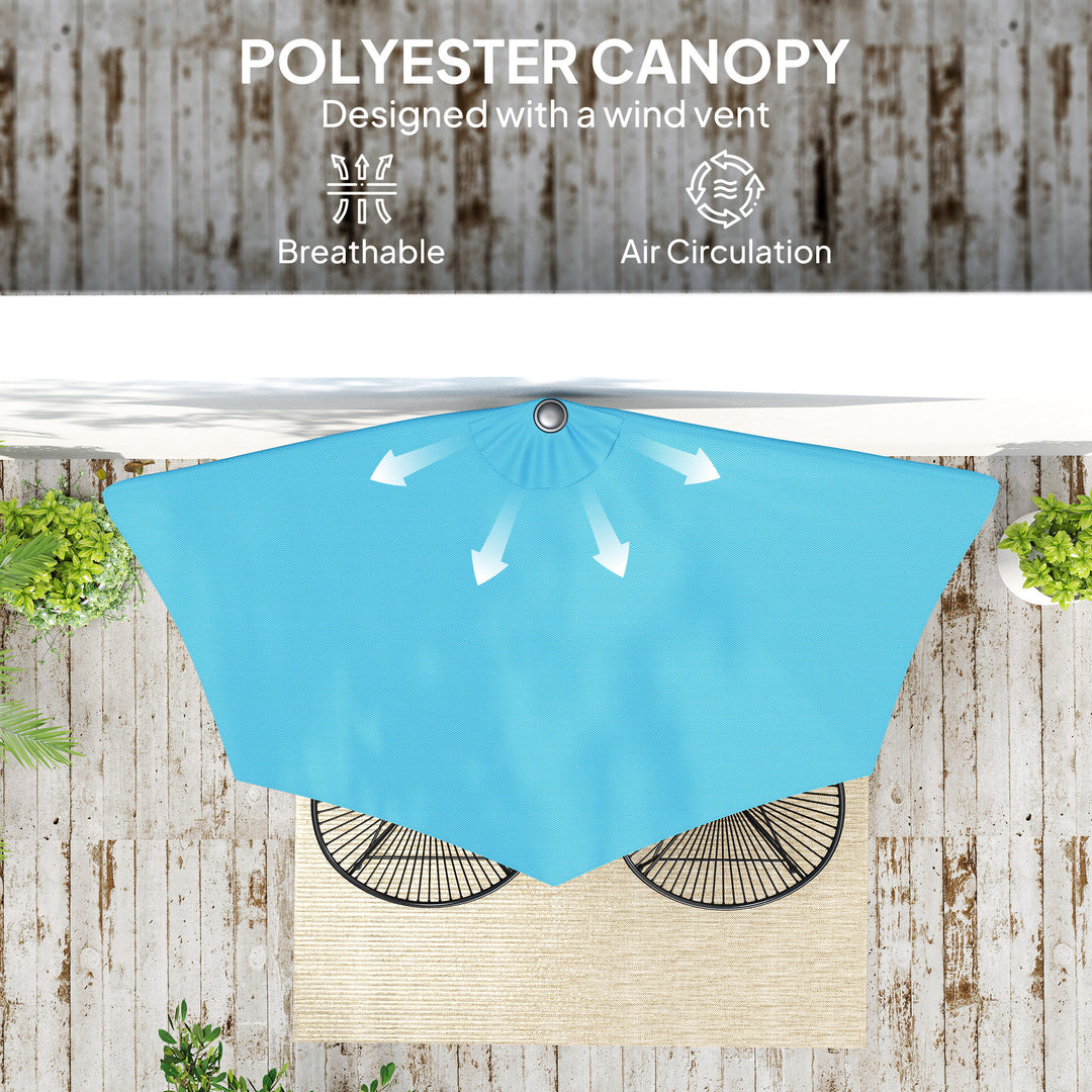 Outsunny 9ft Half Round Umbrella Outdoor Patio Garden Balcony Parasol Window Sun Shade w/ 5 Ribs, Light Blue