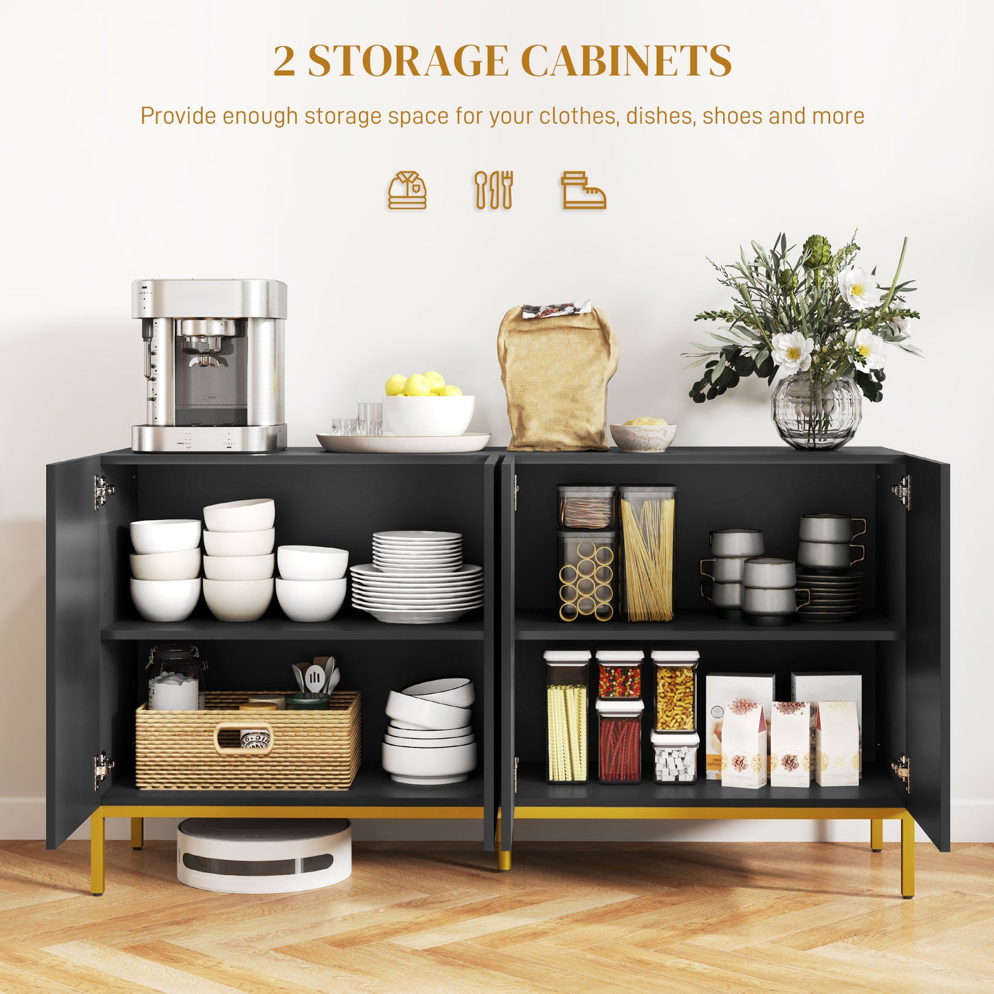 HOMCOM Sideboard Storage Cabinet with Adjustable Shelves, Soft-Close Doors, Kitchen Buffet Cabinet for Dining Room, Black