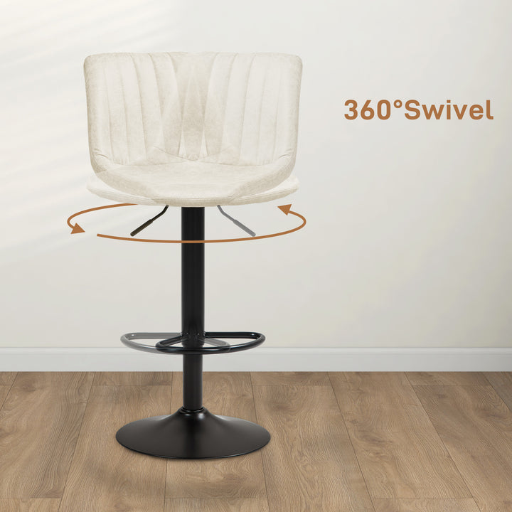 HOMCOM Adjustable Bar Stools Set of 2, Leathaire Swivel Barstools with Back and Footrest, Upholstered Bar Chairs for Kitchen, Dining Room, Home Pub, Brown