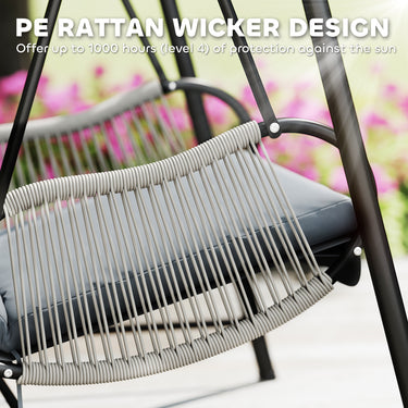 Outsunny Rattan Hammock Chair with Stand Included, Hanging Swing Chair with Stand and Seat Cushion, Light Grey