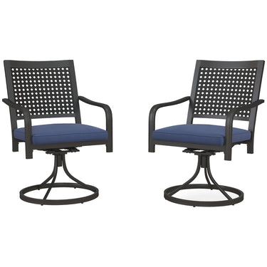 Outsunny 2 Pieces Patio Swivel Chairs with Cushion, Outdoor Swivel Rocker with Curved Armrests, Backrest for Garden, Balcony, Porch, Navy Blue