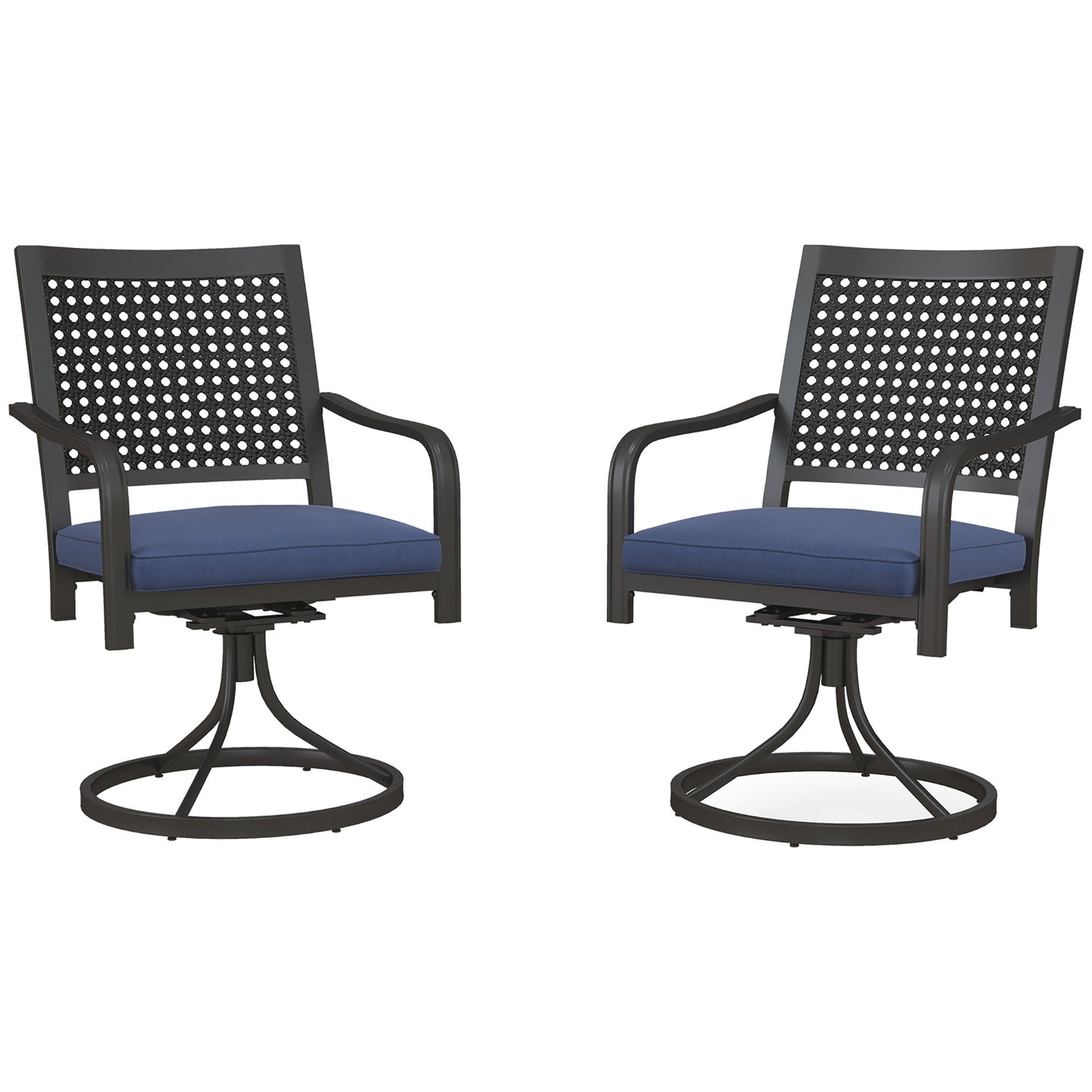 Outsunny 2 Pieces Patio Swivel Chairs with Cushion, Outdoor Swivel Rocker with Curved Armrests, Backrest for Garden, Balcony, Porch, Navy Blue