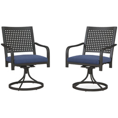 Outsunny 2 Pieces Patio Swivel Chairs with Cushion, Outdoor Swivel Rocker with Curved Armrests, Backrest for Garden, Balcony, Porch, Navy Blue