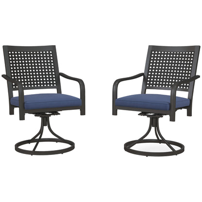 Outsunny 2 Pieces Patio Swivel Chairs with Cushion, Outdoor Swivel Rocker with Curved Armrests, Backrest for Garden, Balcony, Porch, Navy Blue