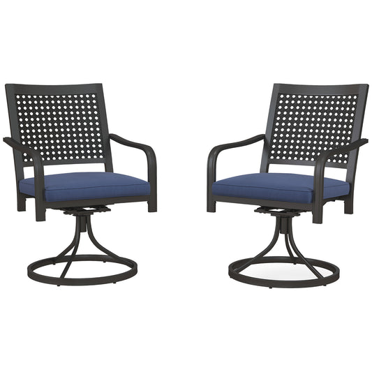 Outsunny 2 Pieces Patio Swivel Chairs with Cushion, Outdoor Swivel Rocker with Curved Armrests, Backrest for Garden, Balcony, Porch, Navy Blue