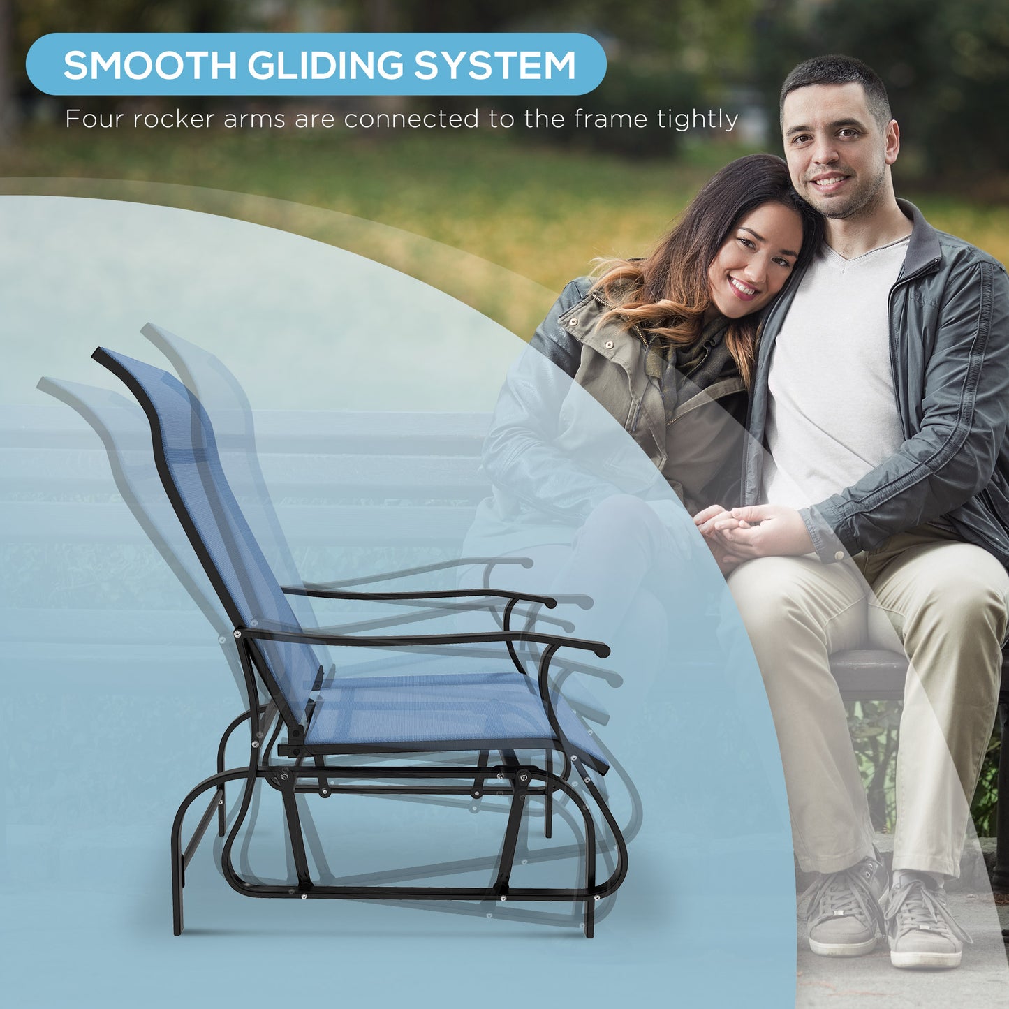 Outsunny 3PCs Gliding Rocking Chair & Bistro Tea Table Set, Light Blue