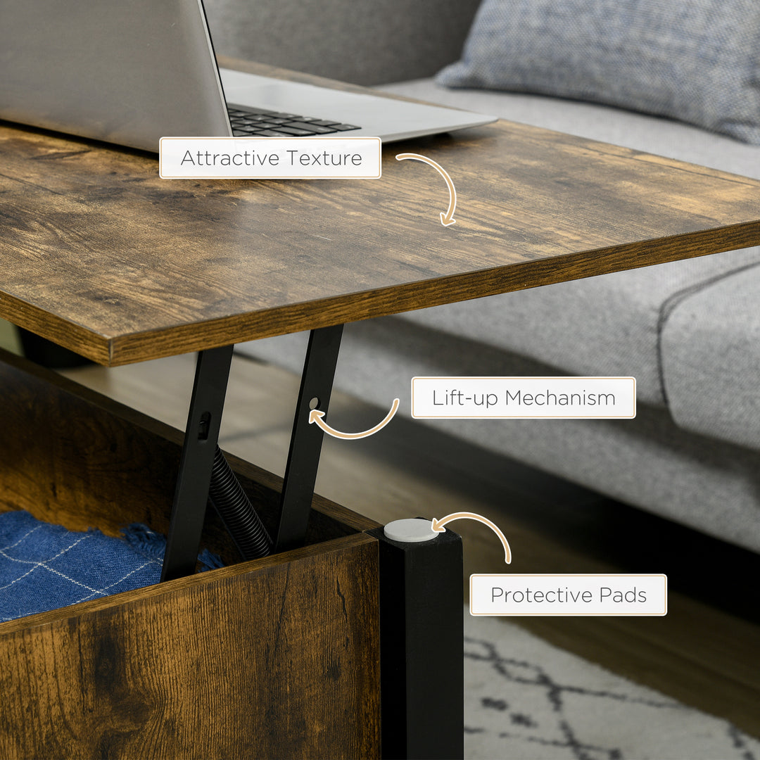 HOMCOM Lift Top Coffee Table, Modern Center Table with Storage Shelves and Hidden Compartment for Living Room, 41" L, Espresso