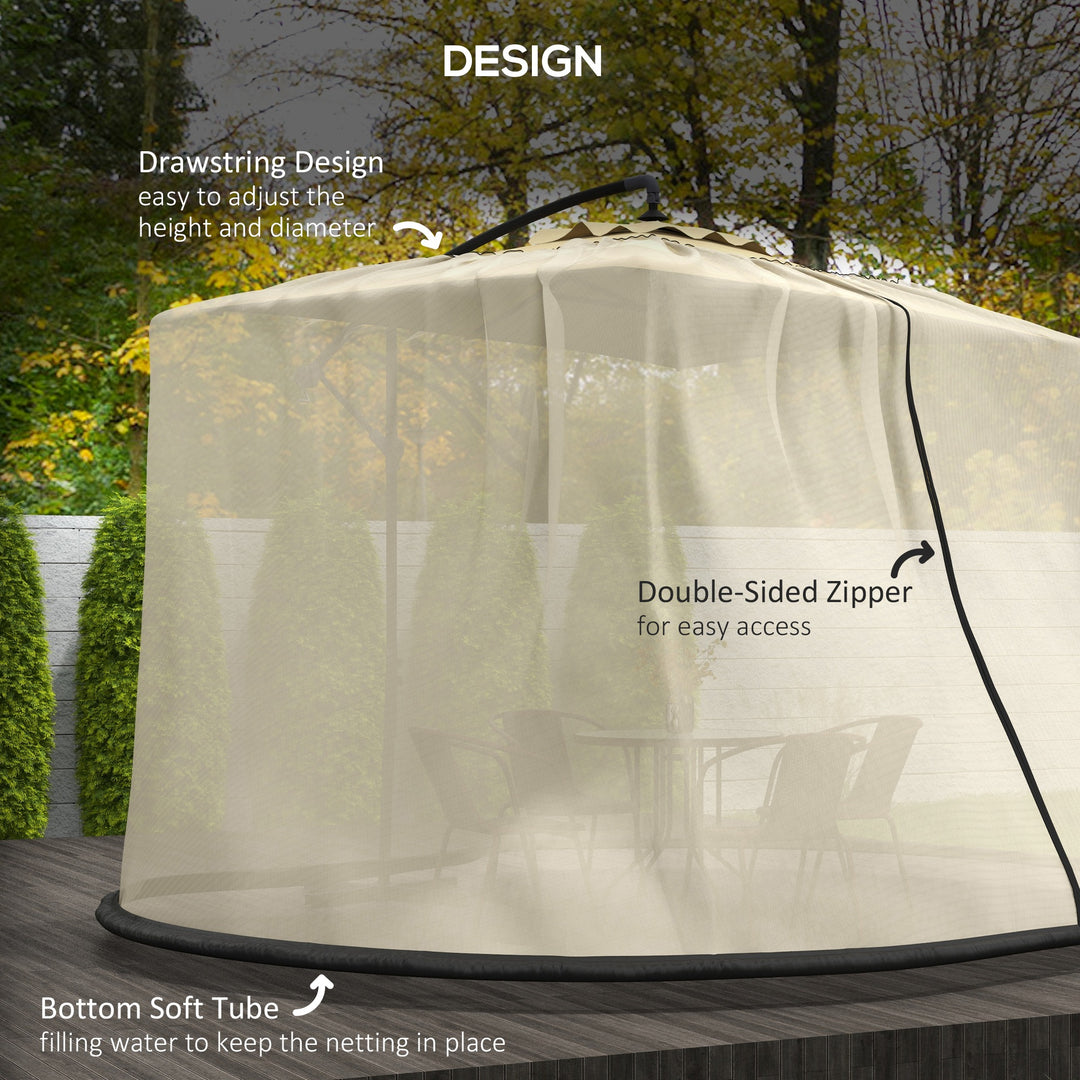 Outsunny 7.5FT Umbrella Table Screen Mosquito Bug Net, Garden Large Umbrella Cover Netting with Zippered Door, Beige