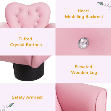Qaba Kids Mini Princess Sofa Toddler Chair Children Upholstered Tufted Armchair Activity Couch Reclining Seat Boys Girls Furniture Pink