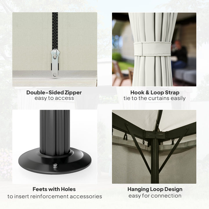 Outsunny 10' x 10' Outdoor Patio Gazebo Double Soft-top Garden Shelter Tent with Curtains, & Mesh Screen Drapes, Brown