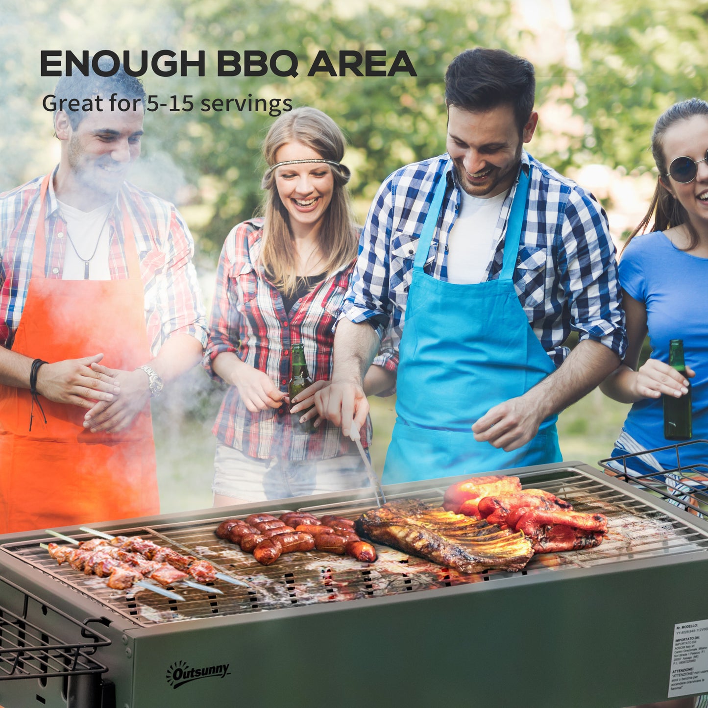 Outsunny Portable BBQ Grill, Charcoal Grill with Side Seasoning Baskets, Hooks and Nets for Outdoor, Picnic, Camping, Dark Green
