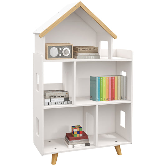 Qaba Toy Storage Organizer Cabinet, 3-Tier Kids Bookshelf for Playroom, Kids Room, Nursery, Kindergarten, White