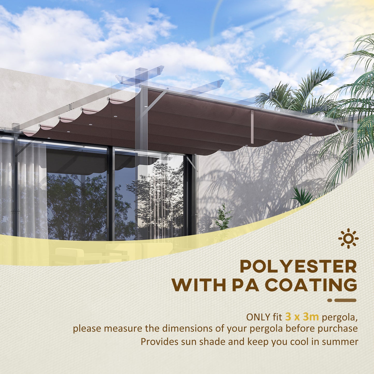 Outsunny Retractable Replacement Pergola Canopy for 10' x 10' Pergola, Pergola Cover Replacement, Cream White