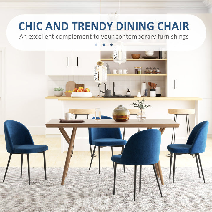 HOMCOM Modern Dining Chairs, Mid-Back Velvet-touch Upholstery Side Chair, Table Chair for Living Room, Dining Room, Dark Blue, Set of 4