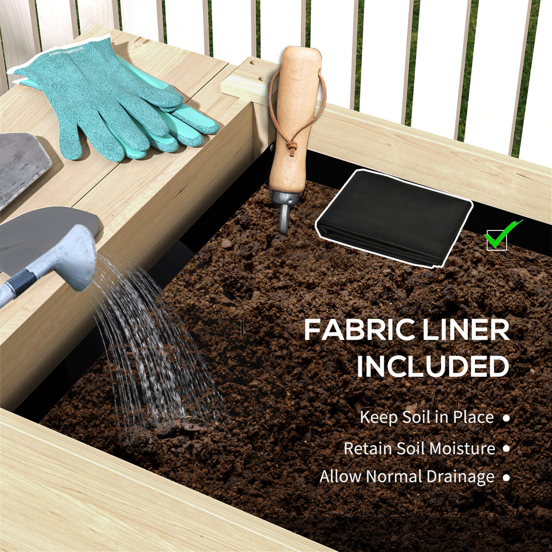 Outsunny Raised Garden Bed, Wood Planter Box with Side Table, Bottom Shelf, Bed Liners and Drainage Holes, Natural