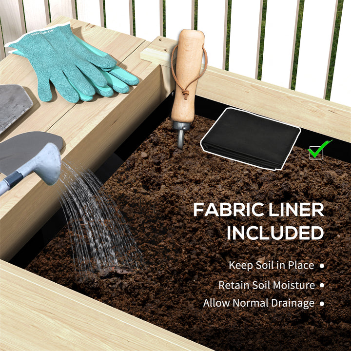 Outsunny Raised Garden Bed, Wood Planter Box with Side Table, Bottom Shelf, Bed Liners and Drainage Holes, Natural