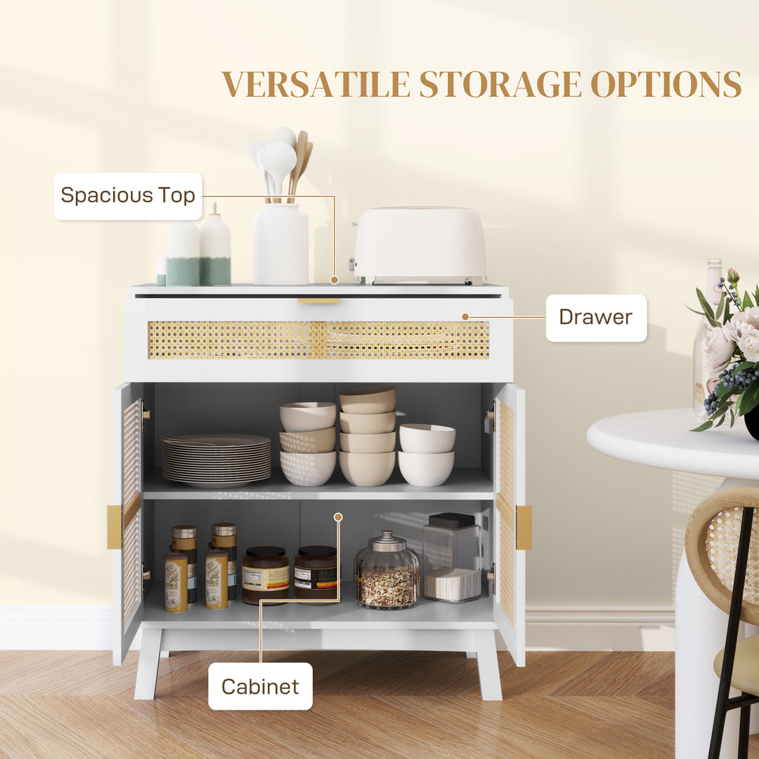 HOMCOM Boho Sideboard Storage Cabinet with Rattan Doors, Black