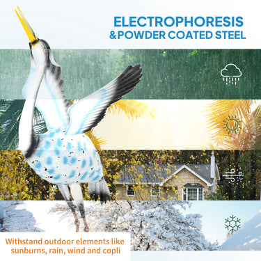 Outsunny Flying Crane Garden Statue, 42.5" Standing Lawn Ornament, Steel Garden Decor Bird Statue with Stakes for Lawn Patio Backyard Decoration, Mixed Colour