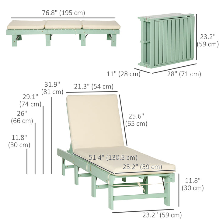 Outsunny Wooden Folding Chaise Lounge, Outdoor Chaise Lounge Chair, Garden Reclining Tanning Chair with 4 Adjustable Back Soft Cushions, White