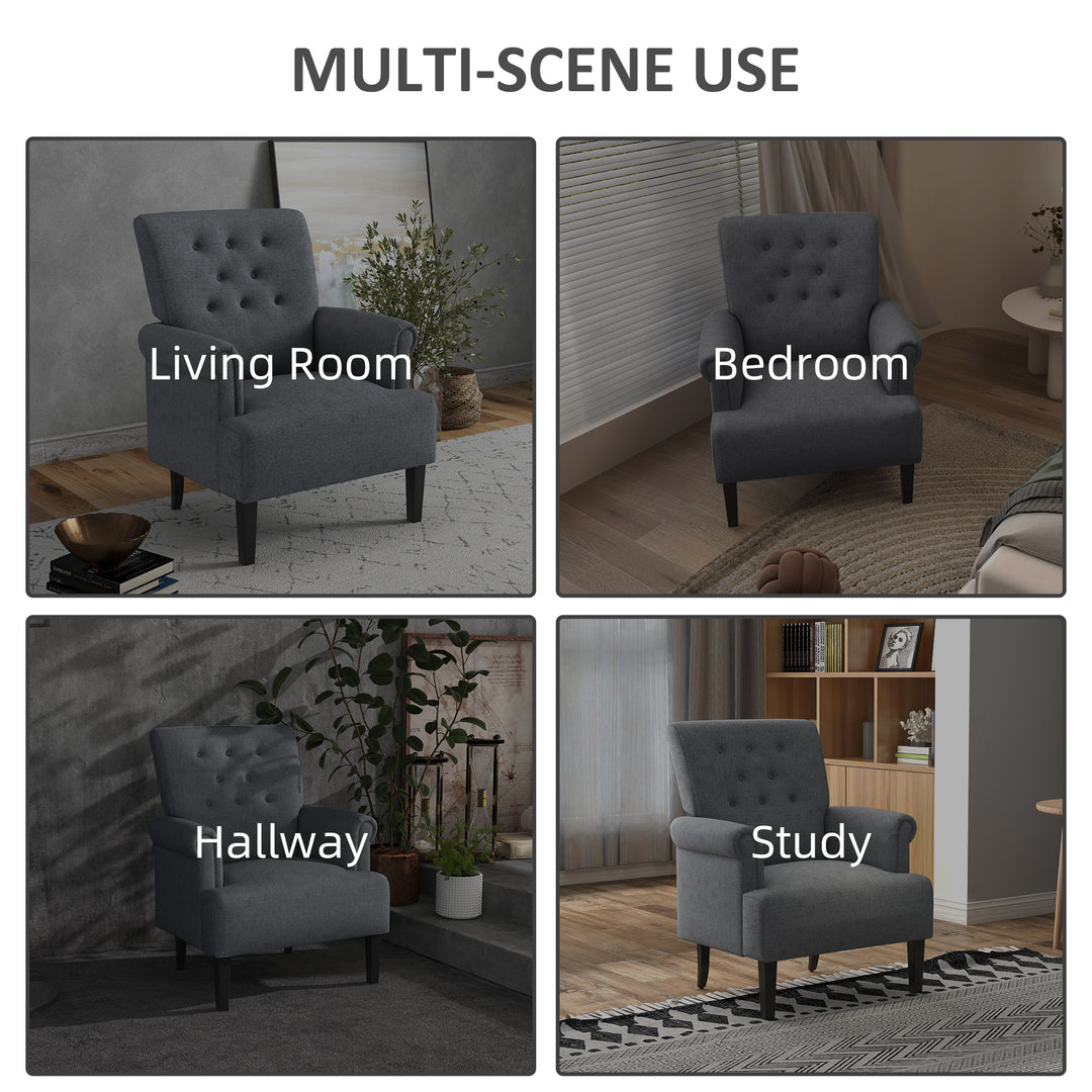HOMCOM Armchair, Fabric Accent Chair, Modern Living Room Chair with Wood Legs and Rolled Arms for Bedroom, Grey