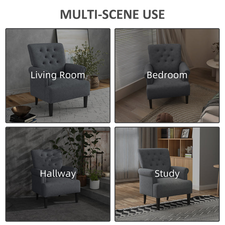 HOMCOM Armchair, Fabric Accent Chair, Modern Living Room Chair with Wood Legs and Rolled Arms for Bedroom, Grey