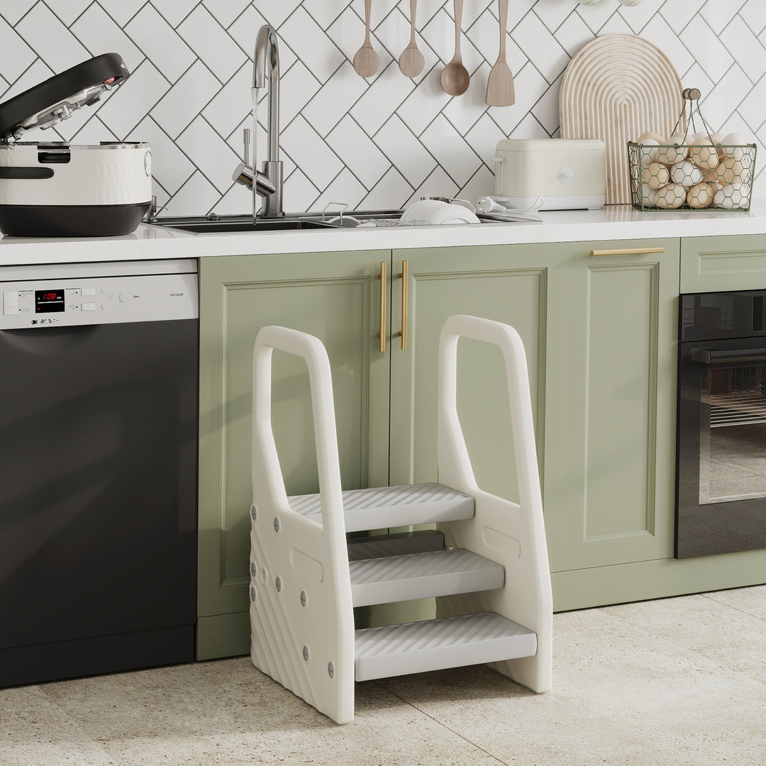 Qaba Adjustable Height Toddler Step Stool with Handle & Foot Pads, Grey