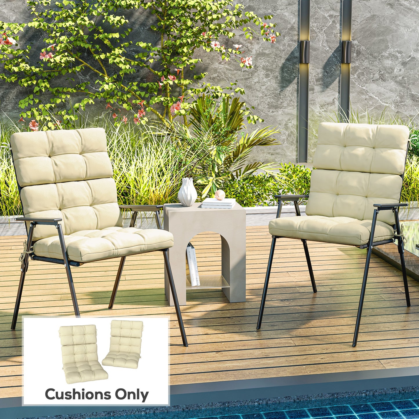 Outsunny 2-Piece Back Seat Cushion Replacement, Outdoor Patio Chair Cushions Set with Ties, Button Tufted, Beige