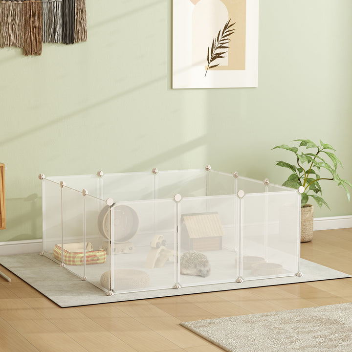PawHut Small Animal Cage Plastic Chinchilla Cage 12 Panels for Bunny Chinchilla Guinea Pig, 18" x 14", White