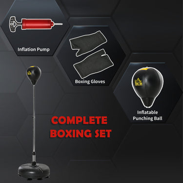 Soozier Reflex Bag with Stand, Freestanding Punching Bag Set with Speedball and Gloves, 52.4" -59.4" Adjustable Height for Home Gym Training