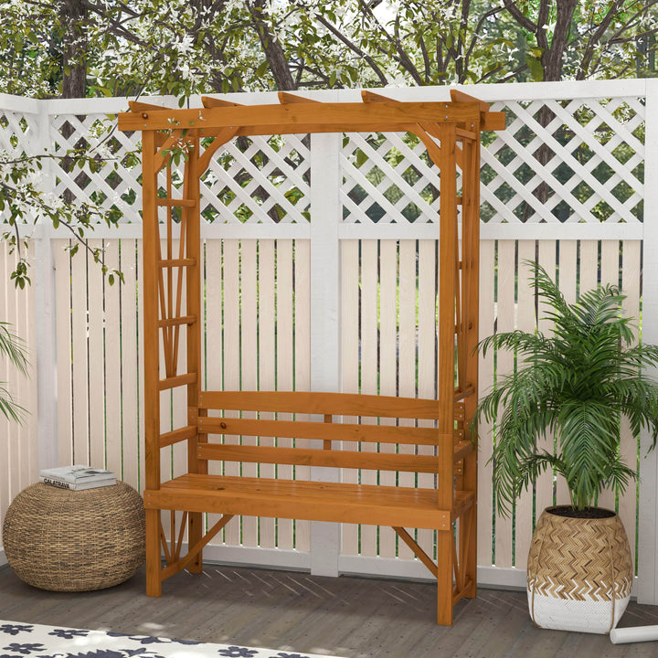 Outsunny Patio Wooden Bench, Outdoor Bench for Vines/Climbing Plants, Brown