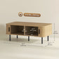 HOMCOM Coffee Table with Storage, Nordic Side Table with Slatted Tambour Sliding Doors and Steel Legs for Living Room, Oak