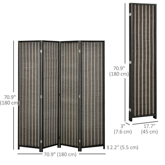 HOMCOM 4 Panel Room Divider, 6 Ft Tall Indoor Portable Folding Privacy Screens, Bamboo Hand-Woven Freestanding Partition Wall Divider for Home Office, Brown