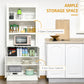 HOMCOM 72" Kitchen Buffet with Hutch, Freestanding Cupboard, Pantry with 6-Tier Shelving, 2 Doors Cabinet with Adjustable Shelves, White, Wood Grain