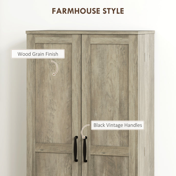 HOMCOM 50" Pantry Storage Cabinet, Farmhouse Kitchen Pantry Cabinet with Doors, Adjustable Shelves, Distressed Grey