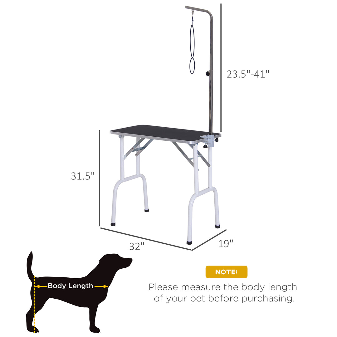 PawHut Foldable Pet Grooming Table for Dogs Cats with Adjustable Arm, Non-slip Surface, Black