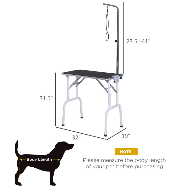 PawHut Foldable Pet Grooming Table for Dogs Cats with Adjustable Arm, Non-slip Surface, Black