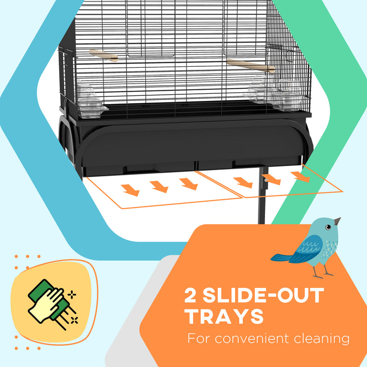 PawHut 51" Bird Cage for Budgies Canaries Finches Lovebirds Parakeets with Rolling Stand, Toys, Black