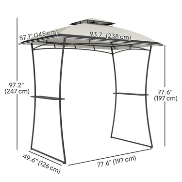 Outsunny 8' x 5' Outdoor Grill Gazebo, Double Tiered Barbecue Grill Gazebo Shelter with 2 Side Shelves and Hook, Light Grey