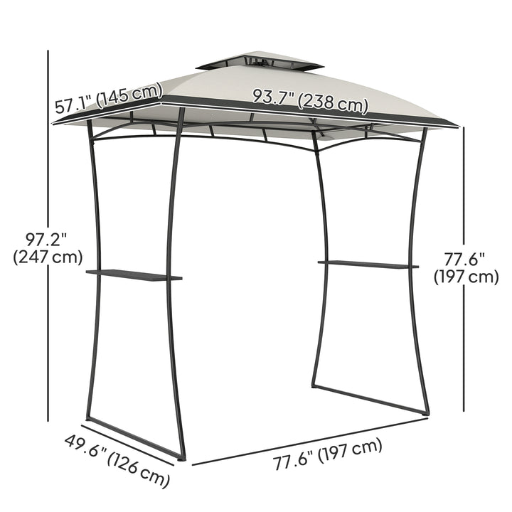 Outsunny 8' x 5' Outdoor Grill Gazebo, Double Tiered Barbecue Grill Gazebo Shelter with 2 Side Shelves and Hook, Light Grey