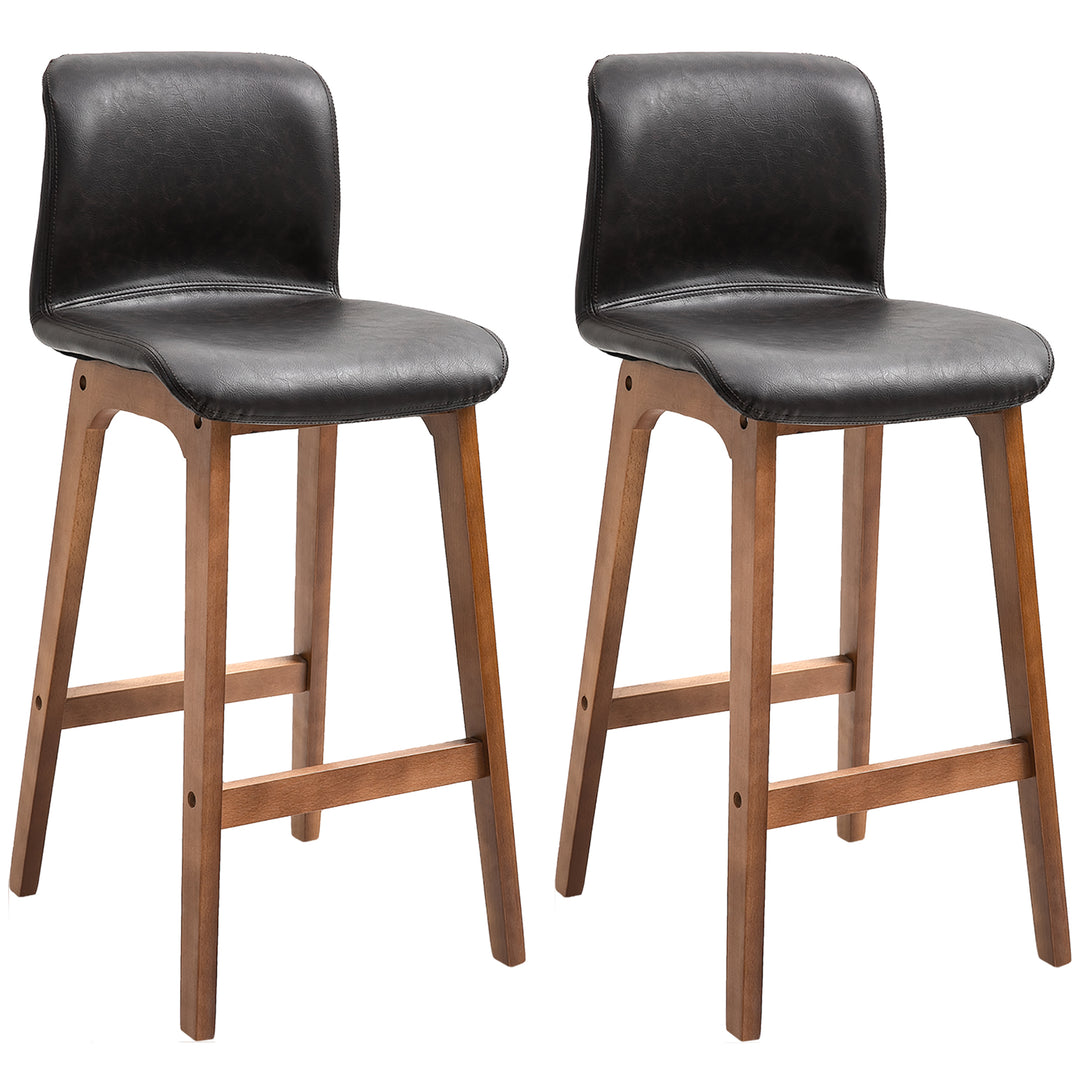 HOMCOM Modern Bar Stools Set of 2, Counter Height Bar Chair with PU Leather Wooden Frame Padding Seats for Dining Room Home Bar, Dark Brown