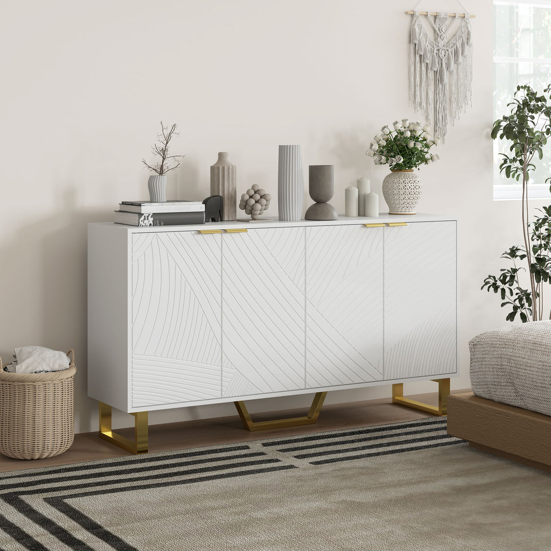 HOMCOM Sideboard Buffet Cabinet with Adjustable Shelves, Living Room Cabinet, TV Cabinet for 65 Inch TV, White