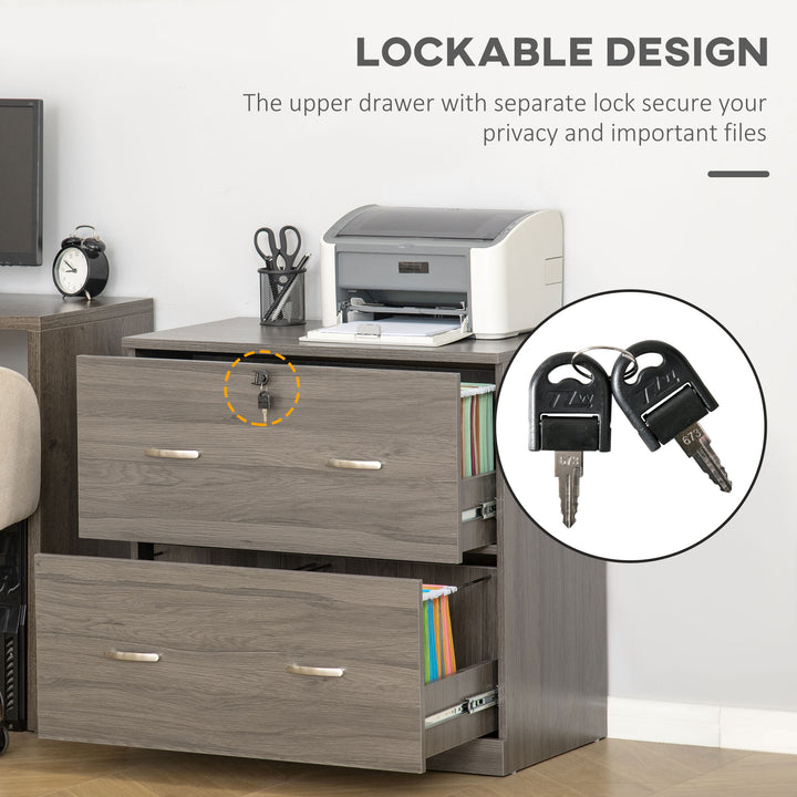 Vinsetto 2 Drawer File Cabinet with Lock, Office Filing Cabinet, Hanging Bar for Letter Size, Home Office, Grey
