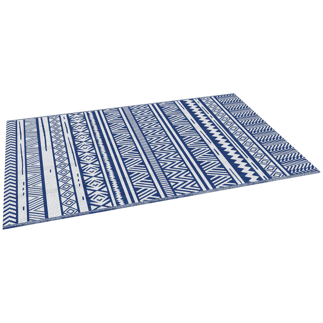 Outsunny Reversible Outdoor Rug, Patio Floor Mat, 6' x 9' Plastic Rug for Backyard, Deck, Beach, Camping, Dark Blue and White