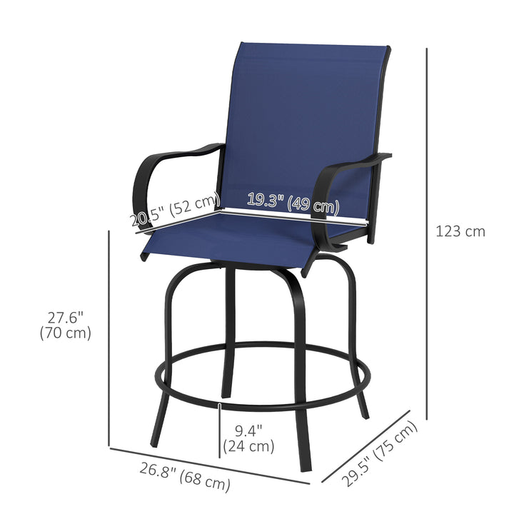 Outsunny Outdoor Bar Stools Set of 2, 360° Swivel Bar Height Chairs, 26.8" x 29.5" x 48.4", Navy Blue