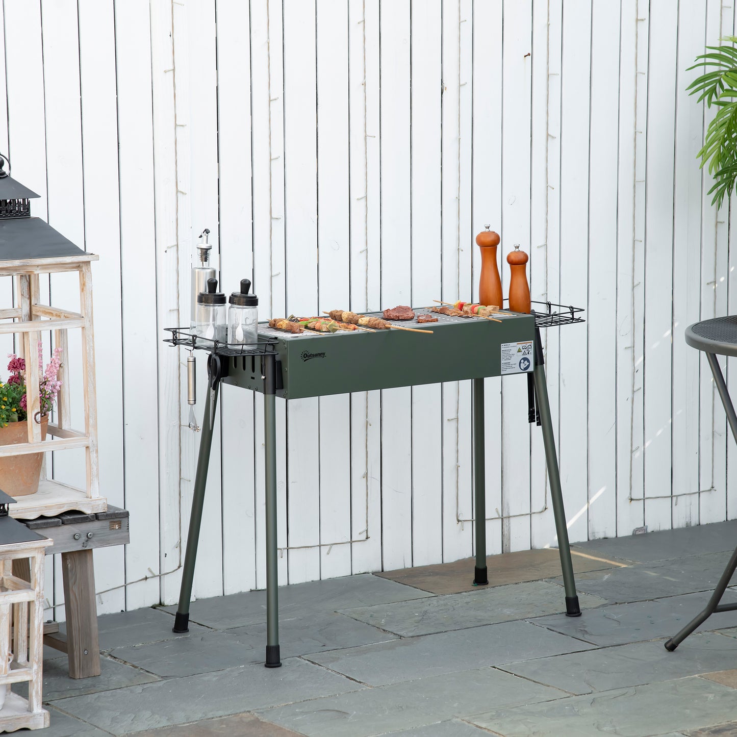 Outsunny Portable BBQ Grill, Charcoal Grill with Side Seasoning Baskets, Hooks and Nets for Outdoor, Picnic, Camping, Dark Green