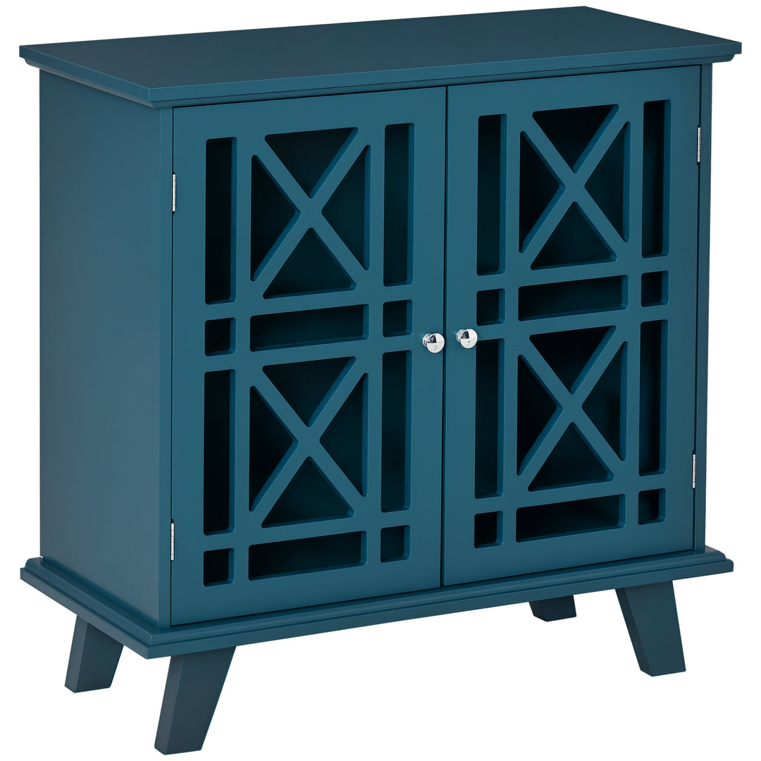 HOMCOM Storage Cabinet with Fretwork Doors and Shelf, Modern Freestanding Sideboard, Buffet, Blue