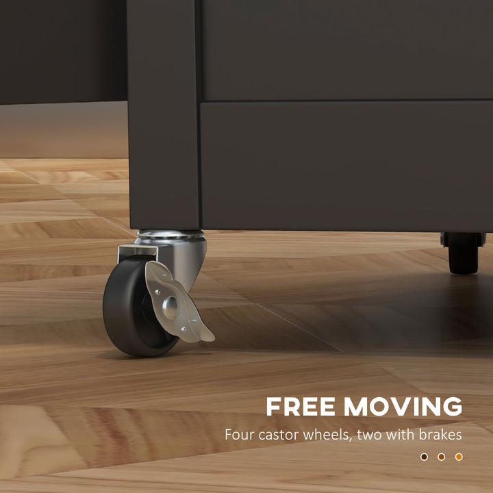 HOMCOM Rolling Kitchen Cart with Drawer and Glass Door Cabinet, Kitchen Island on Wheels with Towel Rack, White