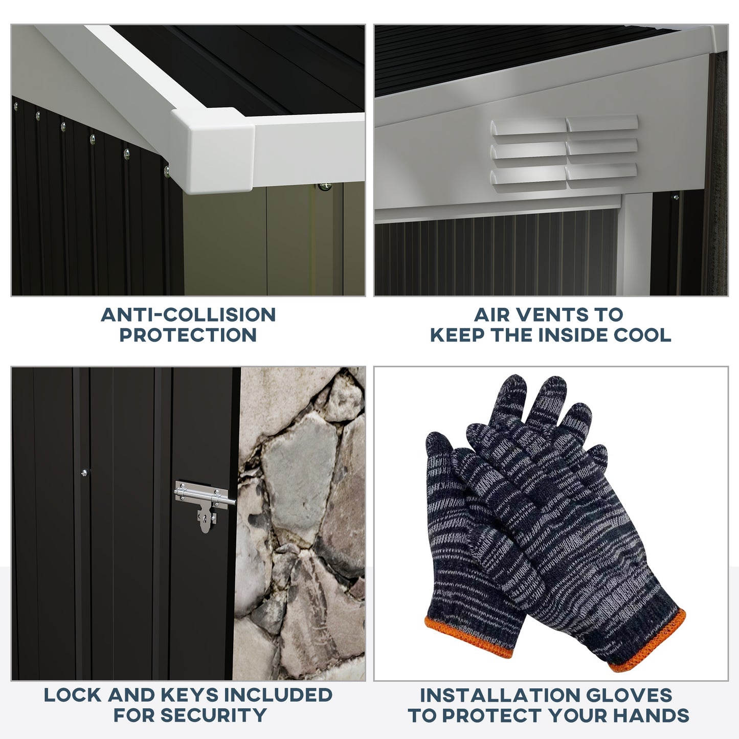 Outsunny 4' x 8' Outdoor Storage Shed Lean to Shed Outdoor Metal Tool Shed with Lockable Door and Air Vents, Dark Grey