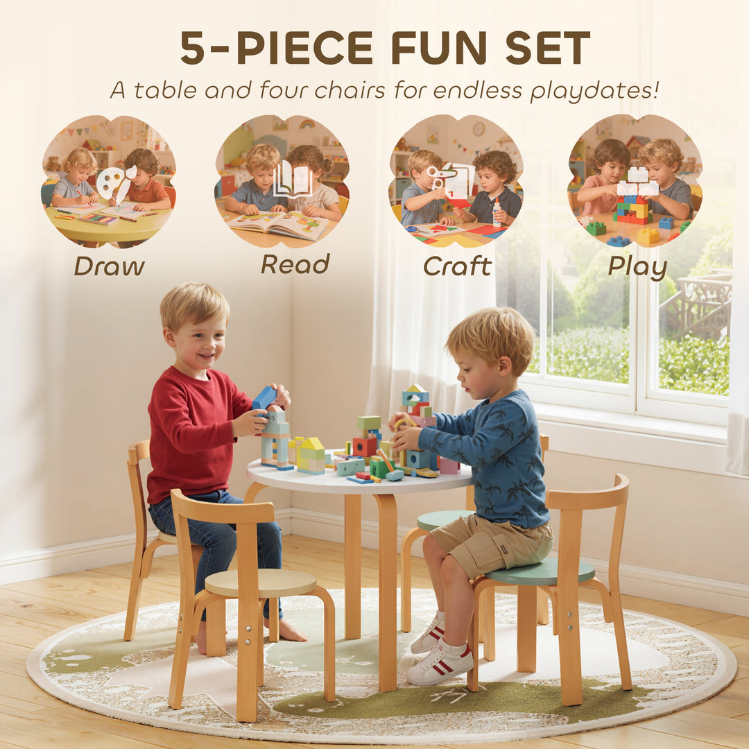 Qaba Wooden Kids Table and Chairs Set, Toddler Table and Chairs Set for 3-8 Years, Green