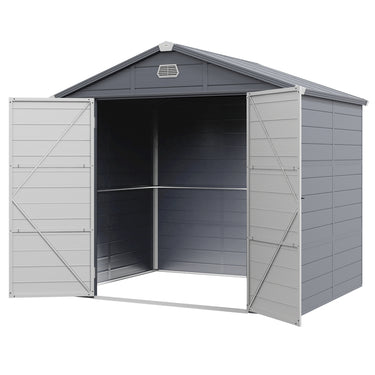 Outsunny 8' x 6' Plastic Garden Storage Shed with Latch Door, Vents, Sloped Roof, Light Grey